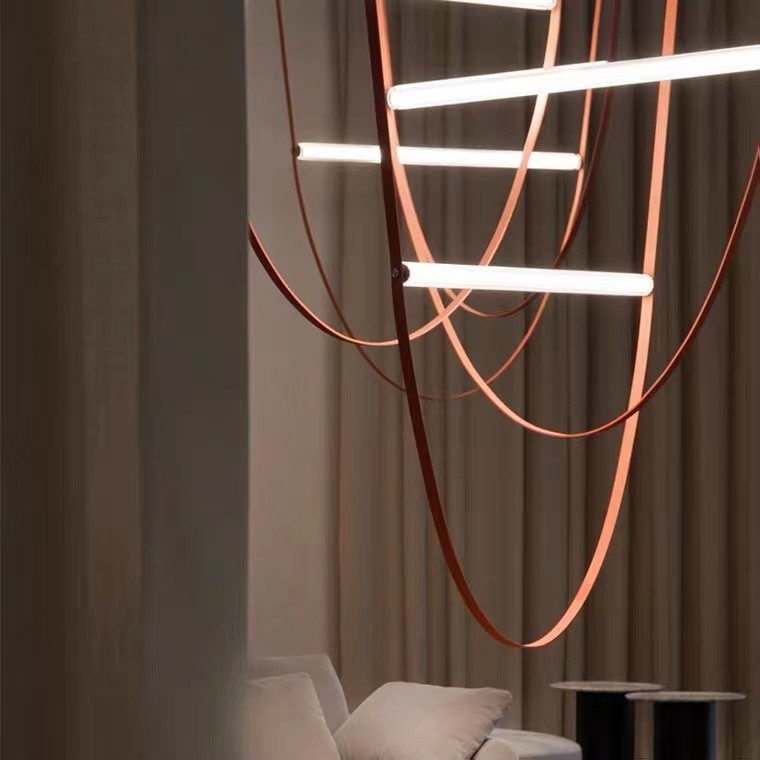 Nordic Home Restaurant Leather Lighting Modern Clearly Glass Shade large Chandelier For Bar