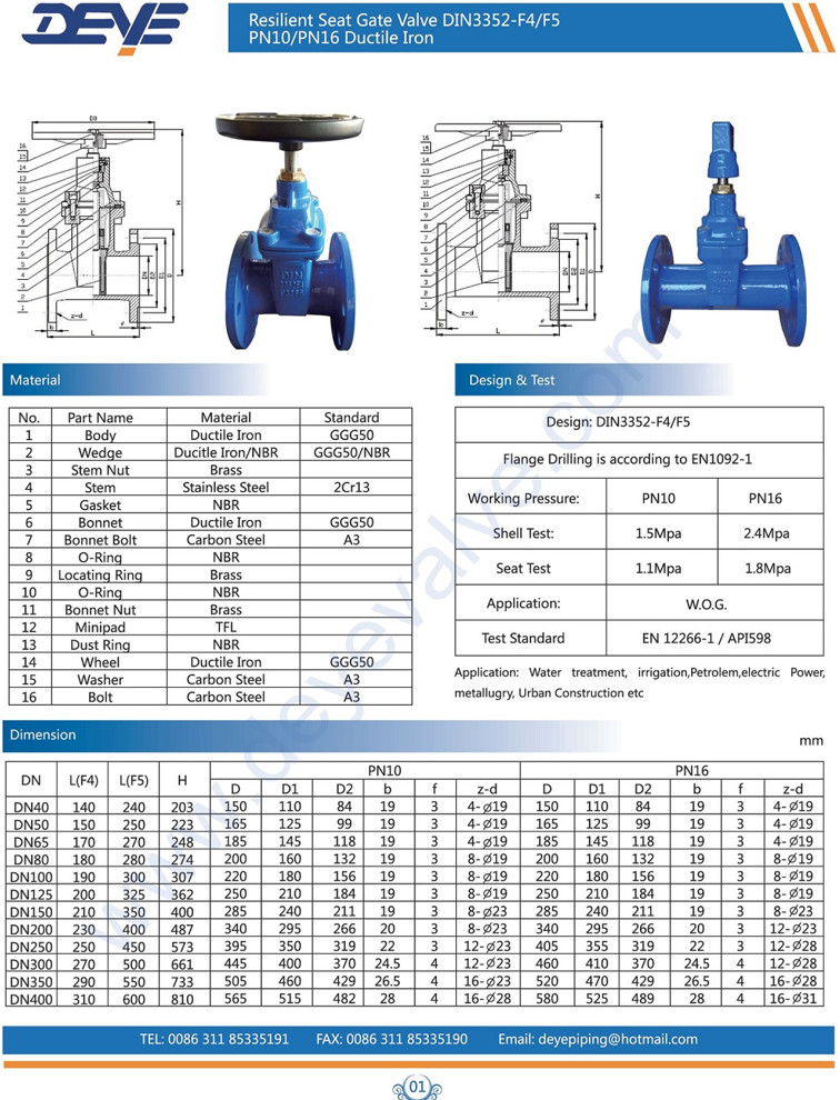 Rising Stem Din F4 F5 Water Valve BS5163 Cast Ductile Iron Gate Valve With PN10 PN16 PN25