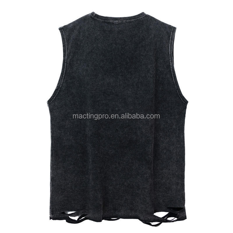 Custom Logo Streetwear Cut Raw Hem Tank Tops for Casual Daily Life Vintage Acid Wash