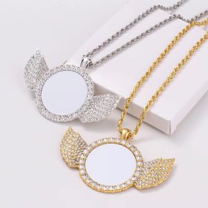 Jewelry Experience Pendant Necklace Sublimation Blank Rhinestones Wing Necklace