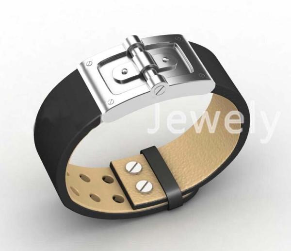 Top Quality Europe Fashion Stainless Steel Genuine Leather Silicone Bangle