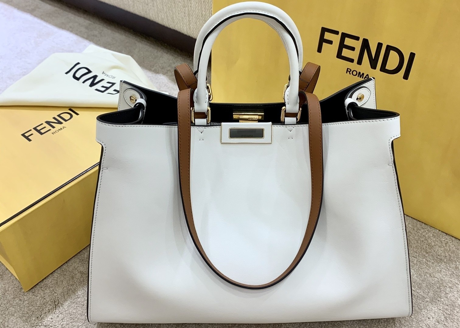Peekaboo Brown 40cm Tote Shopper Bag Geninue Leather High Capicity