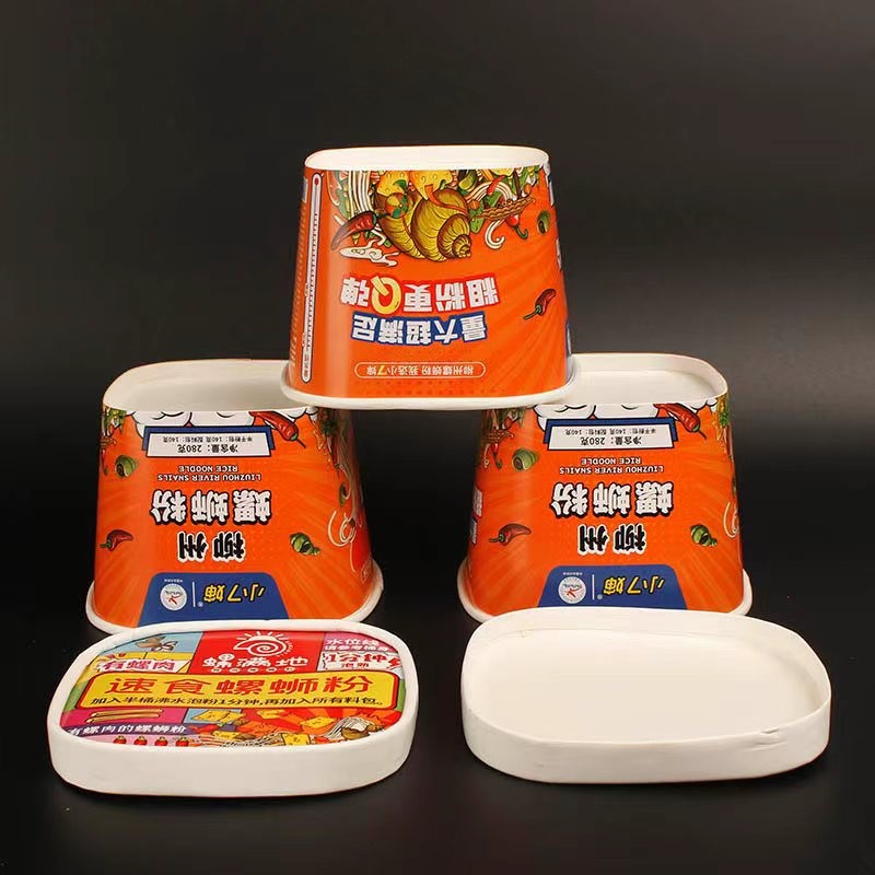 Waterproof Takeaway Noodle Paper Cup 1000ml Printing Square Bowl With Lid