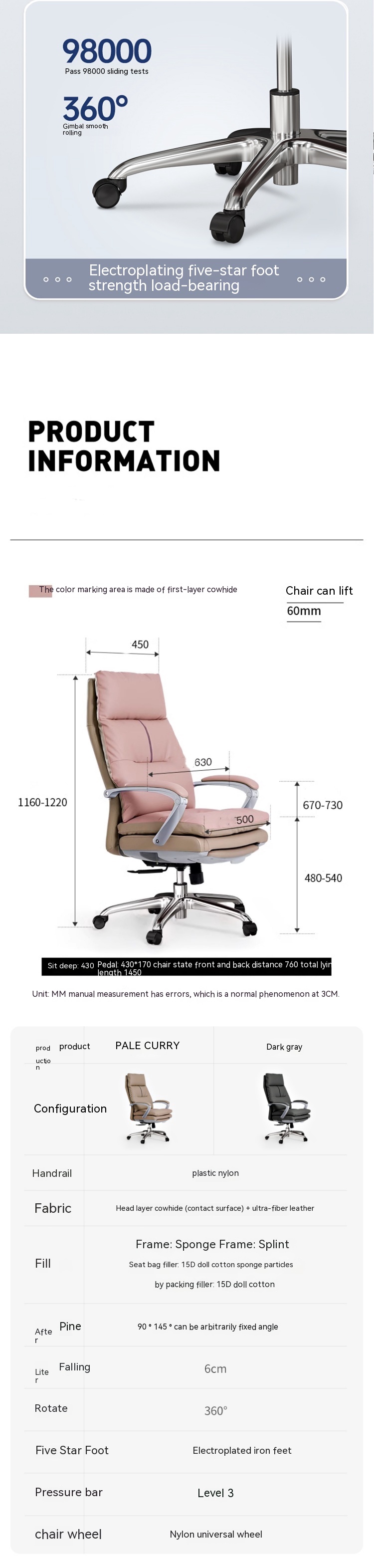 Reclining Genuine Leather Office Chair with Footrest Adjustable Height and Modern Design