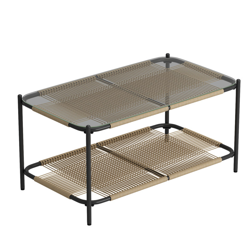 AJUNION Metal Patio Furniture Set Rattan Woven Outdoor Furniture with Coffee Table