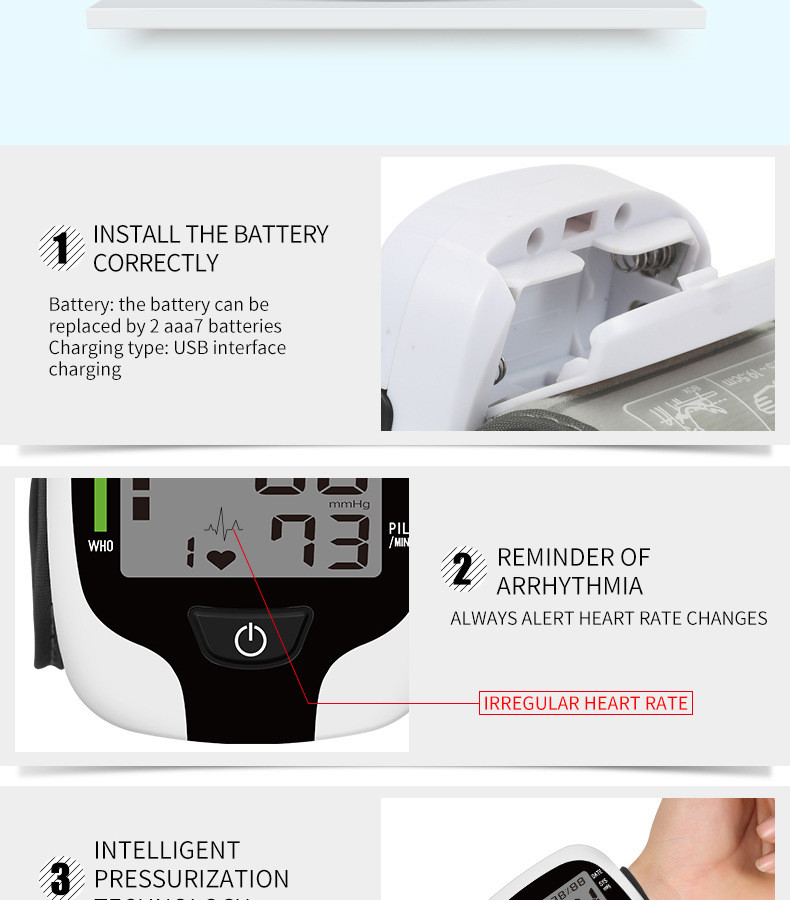 Smart Home Digital Wrist Sphygmomanometer Automatic Shutdown One Key Measurement