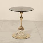 Unique Shiny Finish Stainless Steel End Table Gold Metal Base Black Glass Top