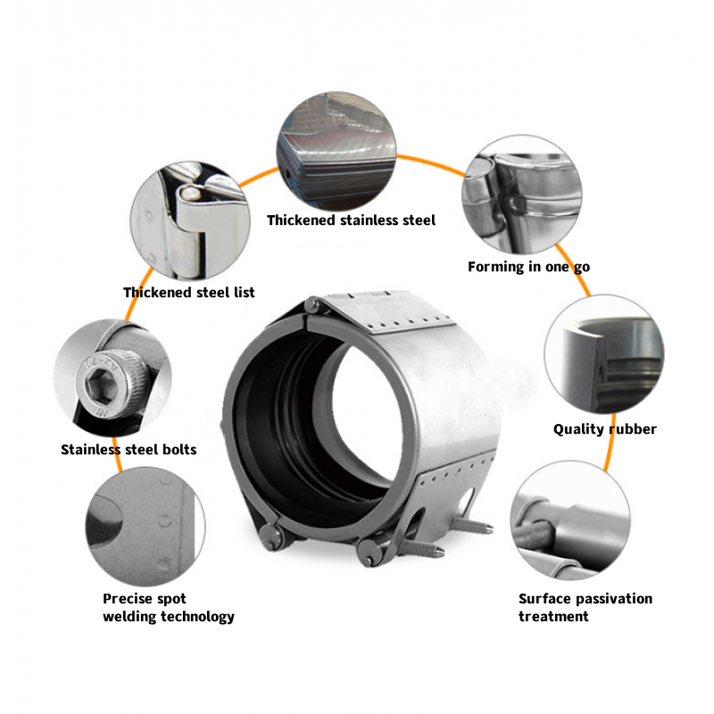 Drain Pipe Repair Clamp 1/2 Inch Pressurised Ss 316 Oil Pipes Bolted Connection