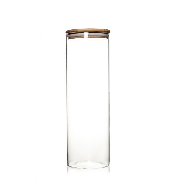 Custom Design Jar Food Storage Canister Transparent Borosilicate Glass With Bamboo Cover