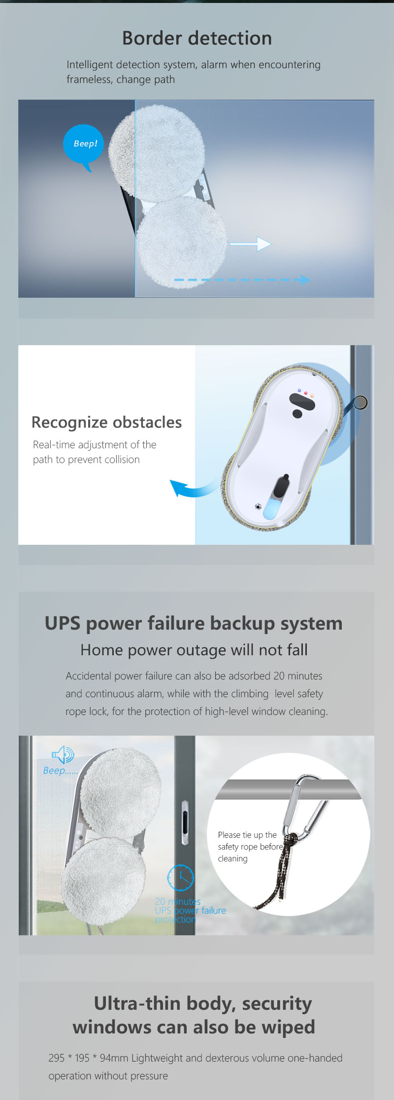 App-Controlled Portable Cordless Glass Cleaning Robot for Window Washing in Household