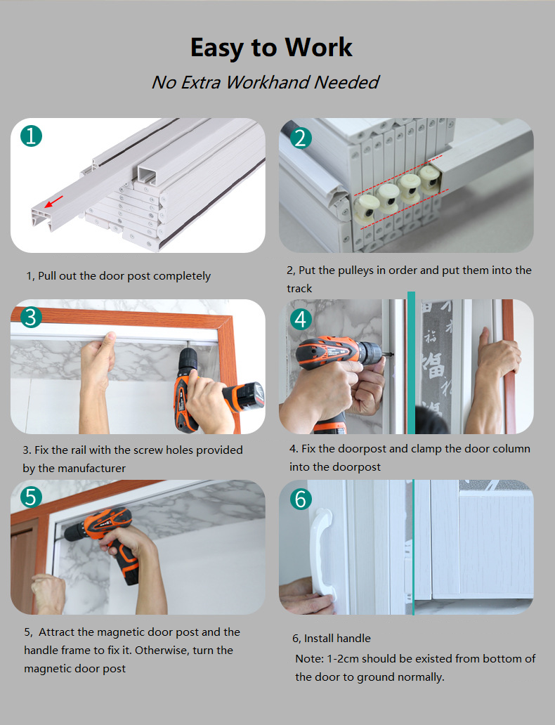 Waterproof Bathroom PVC Folding Door Partition Easy Installation