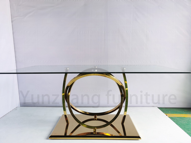 Yunzoon Furniture Clear Glass Dining Table Mirrored Silver Finish SS 201 Base