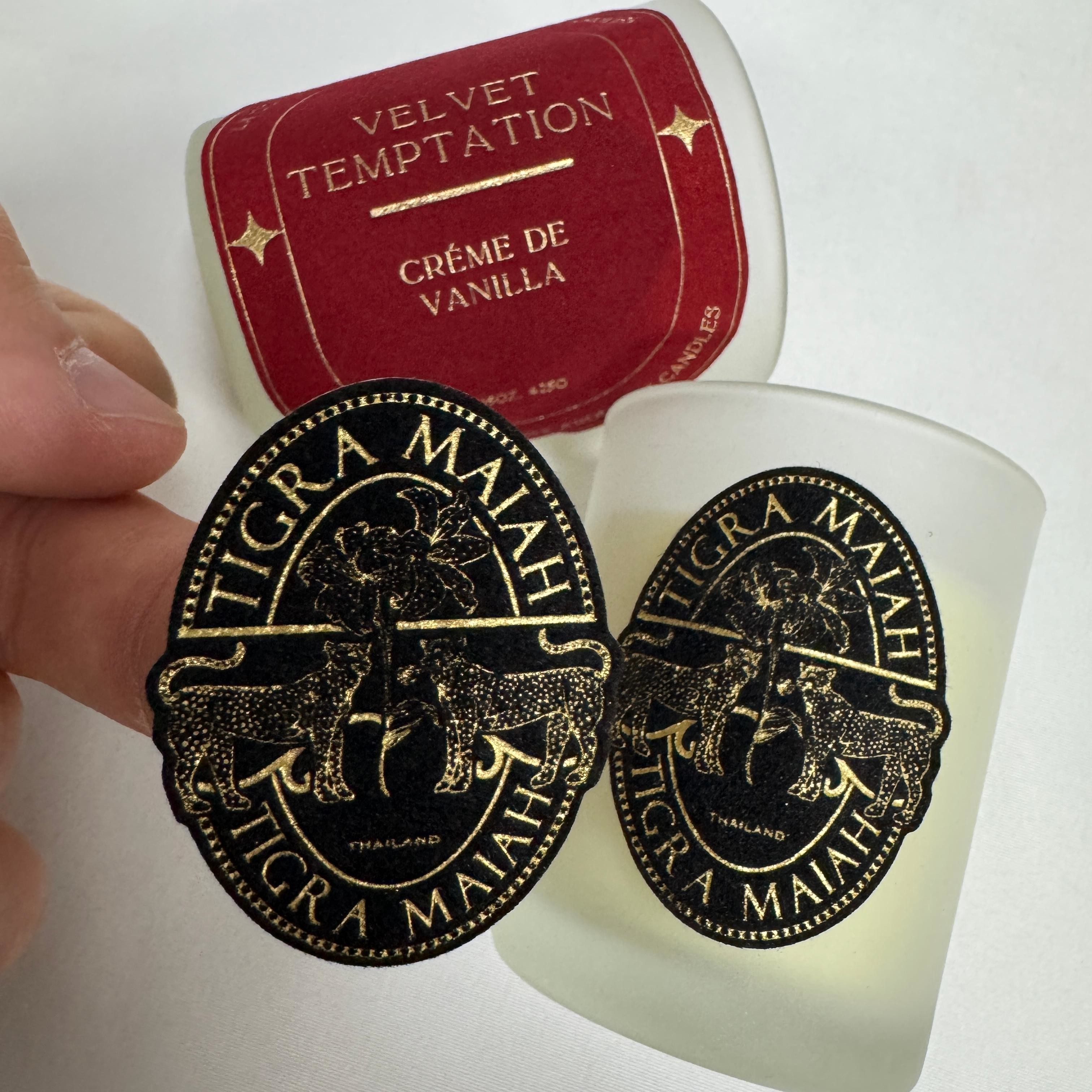 High Quality Self Adhesive Debossed Embossed Velvet Perfume Candle Sticker Label