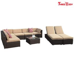 China Brown Wicker Outdoor Patio Sectional Sofa Set , Modern Patio Furniture Beige Seat Lounge Chair wholesale