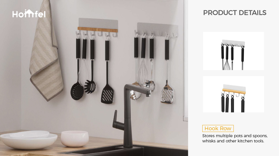 Space Saving Kitchen Utensil Hooks No Drilling Wall Mounted Holders for Organization