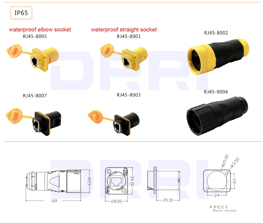 IP65 Panel Mount Connector Dual Port RJ45 Sockets Ethernet Waterproof