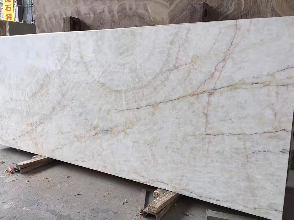 OEM White Onyx Marble Stone Slab With Khaki Brown Veins Tiles