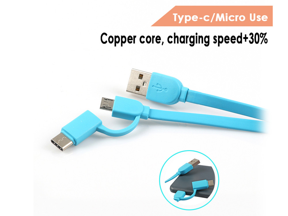2 In 1 Micro Type C USB Extension Cable 2.1A For Smartphone Length 1M OEM ODM