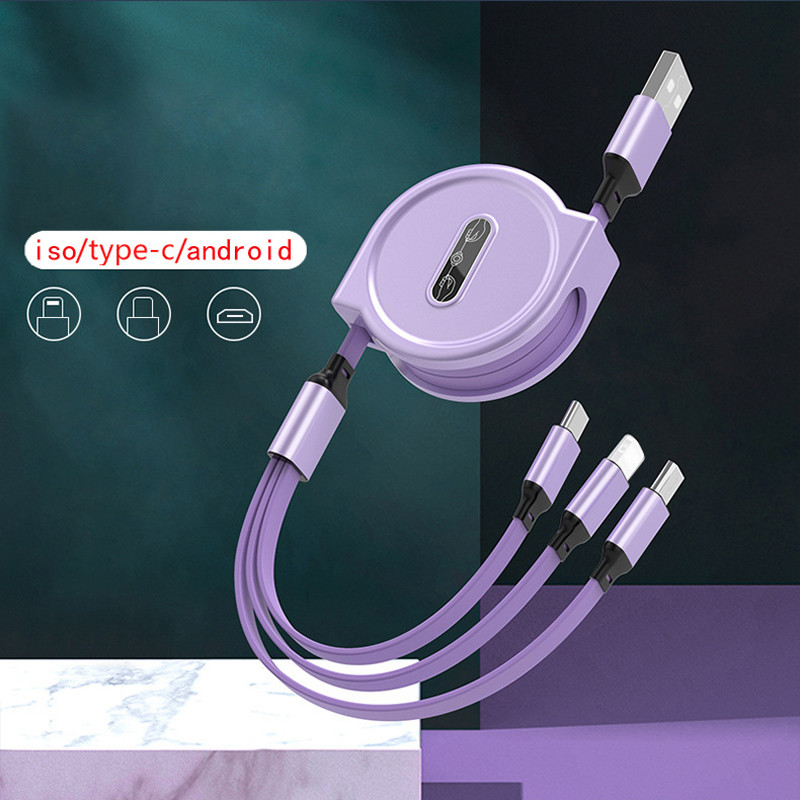 Portable TPE 3 In 1 Micro USB Cable Telescopic Fast Charging Data Cable