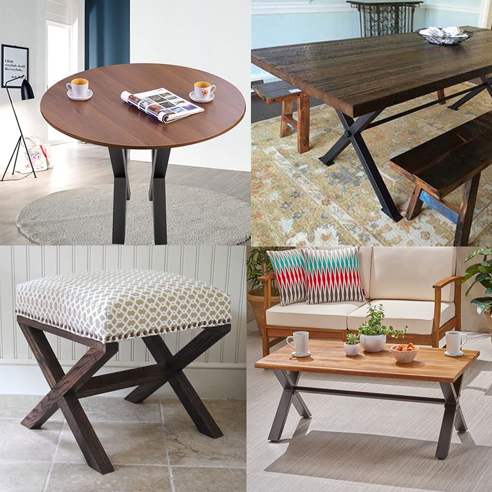 X Shaped Frame Legs for Black Industrial Rustic Metal Dining Table in Office Interior