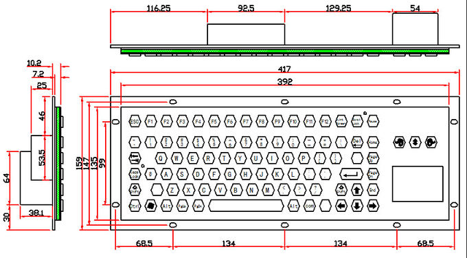 Riot Proof Industrial Keyboard With Touchpad , Mechanical Keyboard With Trackpad