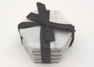 China Polished White Stone Coasters Hexagon Shape Moisture Proof High Durability wholesale
