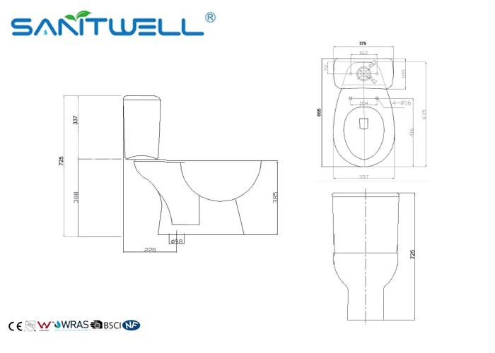 Two Piece Toilets Classic Back to Wall Close Coupled Toilet White 665*375*725 mm