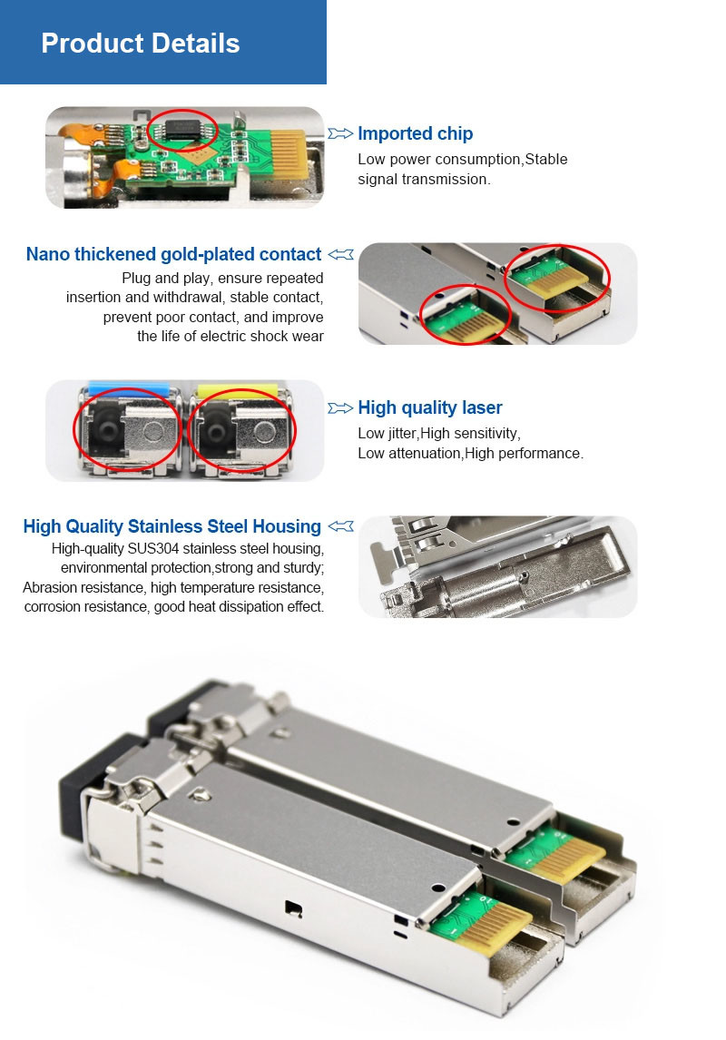 60km SFP+ Transceiver Module 10g Huawei Compatible Bidirectional Rx1270nm