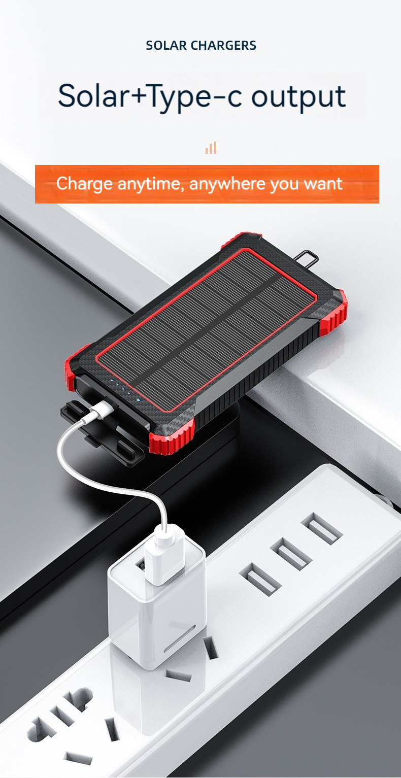 Wireless Output 5W Solar Power Bank 2.1A Output 10000mAh for iPhone 15 Outdoor Charging