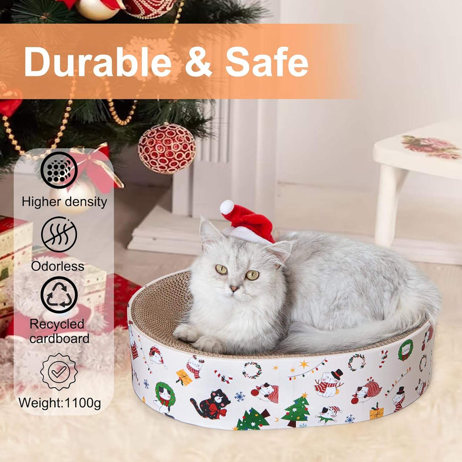 2 in 1 Oval Cat Scratch Pad Bowl Nest for Indoor Corrugated Lounge Cat Beds Protector for Couch & Carpets & Sofas