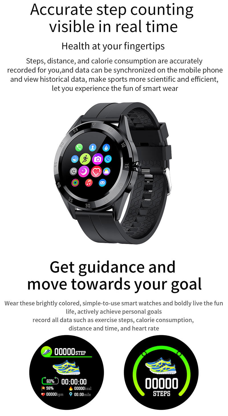 1.54 Inch Full Touch Fitness Smartwatch Full Touch Fitness Tracker 200mAhWith Weather Push