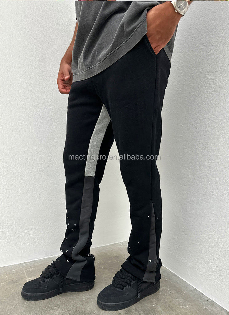 Black Flared Sweatpants Mens Anti-Pilling Streetwear Vintage Flare Paint Spray Joggers Grey