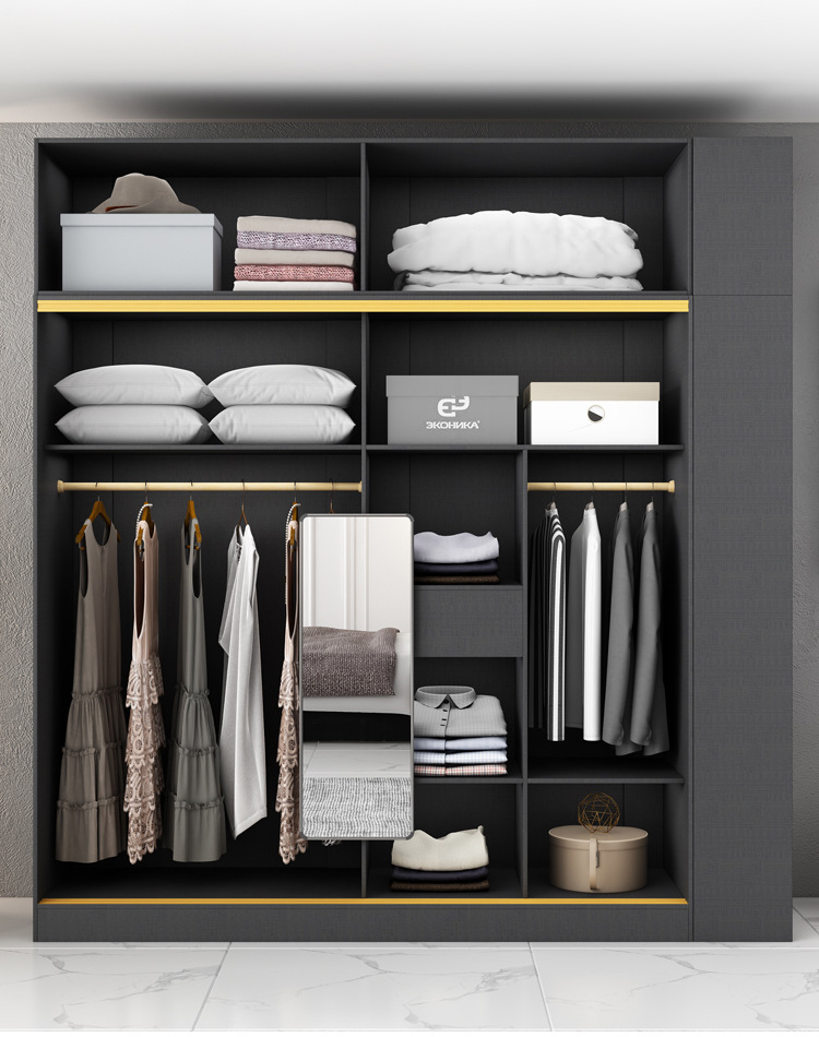 Modern Bedroom Closet Armoire Wardrobe With Glass Sliding Doors
