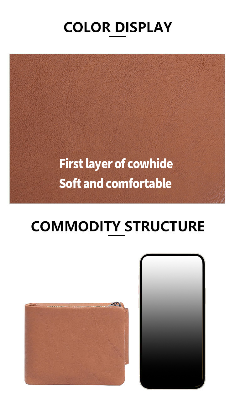 Men's Genuine Leather Trifold RFID Blocking Zipper Coin Card Purse with Fashion Style