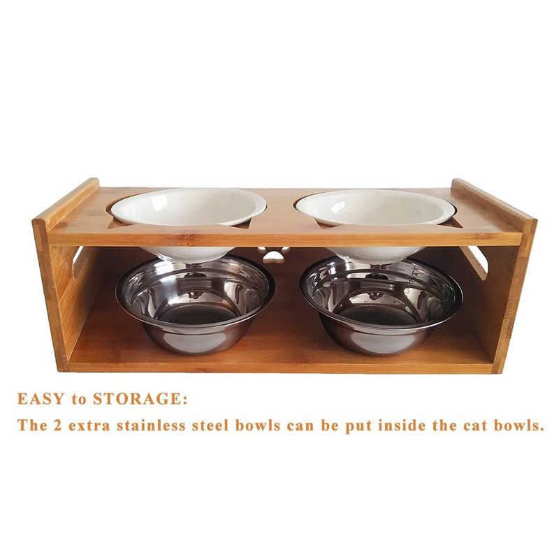 Natural Pet Elevated Raised Stand Diner Feeder with 2 Removable Ceramic Bowls Direct
