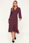 Latest Designs Wome Fasion Button Up Stripe Midi Dress
