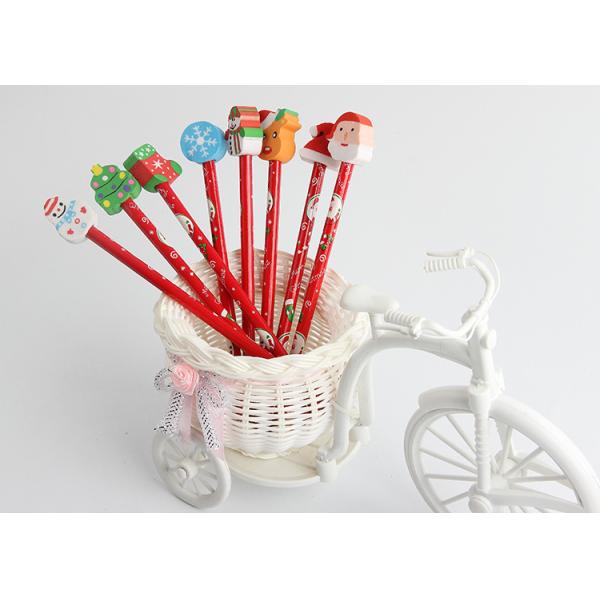 Children School Supplies Christmas Cartoon Eraser Pencil Set with Red Wood Pencils