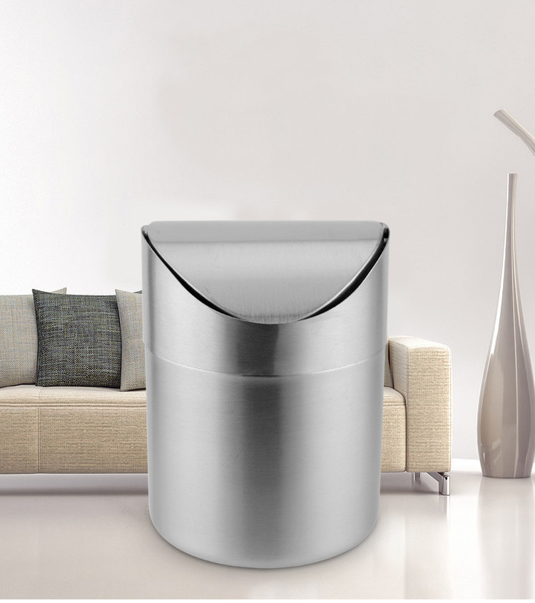 Morden Stainless Steel Cookwares Swing Top Mini Trash Cans For Desk