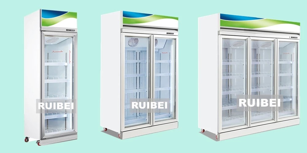 Supermarket Vertical Ice Cream Refrigerator Glass Door Meat Display Freezer