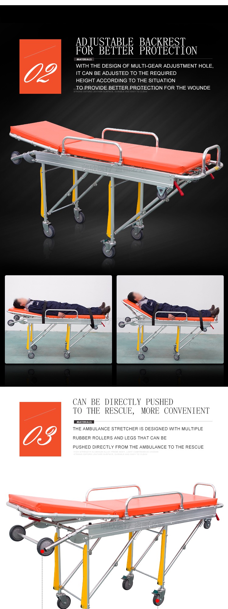Customized Ambulance Folding Stretcher With Wheels Ambulance Bed Stretcher