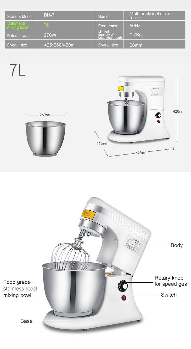 10 Gears Stainless Steel Electric Stand Mixer for Bakery Applications Long Service Life