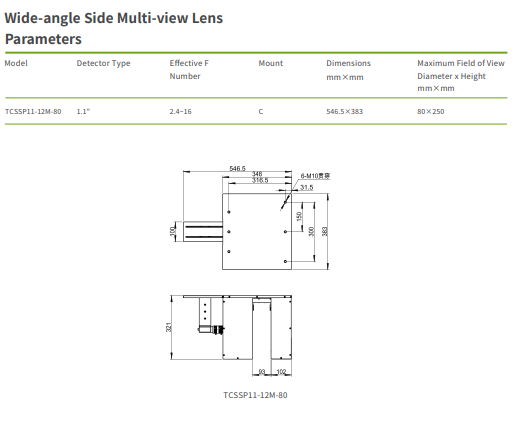 Wide Angle Side Multi View Machine Vision Telecentric Lens C Mount 80×250mm