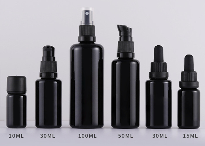 Black Skin Care Packaging Cream Bottle Glass Skincare Packaging Cream Cosmetic Glass Jar and Lotion Bottle Set