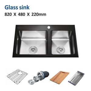 China 60 40 Tempered Glass Kitchen Sink Stainless Steel 32' 16 Double Bowl 82x48 wholesale