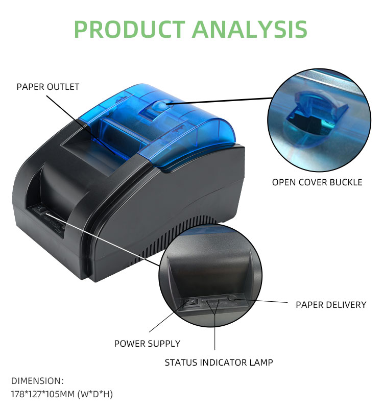 Compact and 58mm Cash Register Thermal Receipt POS Printer with Wireless Connectivity