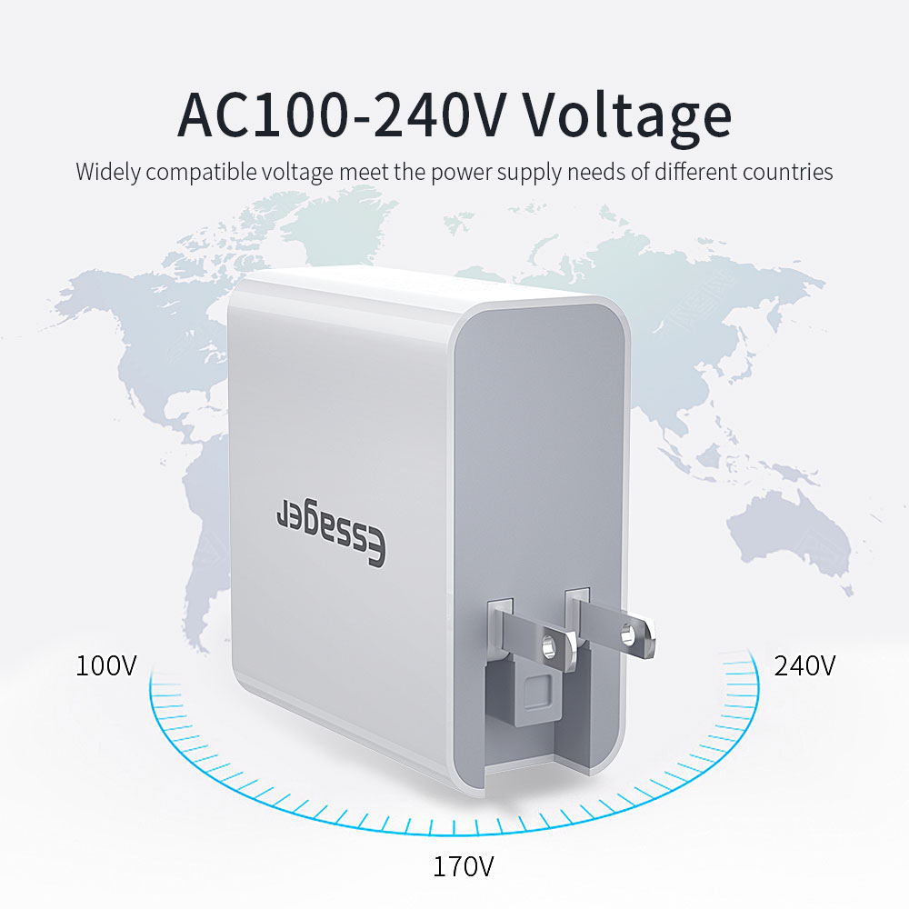 Essager 2021 Earl 48W USB Type C 4 Ports 18W 48W Fast Charging Pd Wall Charger For Mobile Phone With Cable
