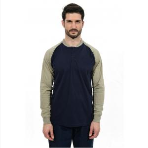 China Navy FR Henley Shirt Welding With Knitted Interlock Fabric wholesale