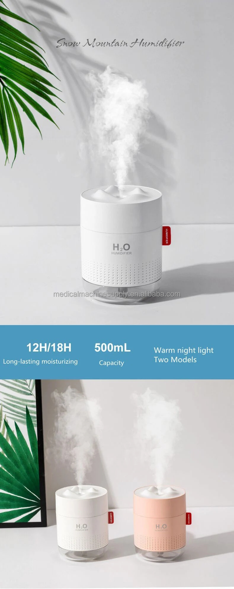 Portable H2O Humidifier Cool-Mist Impeller Humidifier with ABS PP Silica Gel Material
