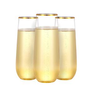 China Gold Rim Shatterproof Stemless Wine Glasses 9oz Disposable Champagne Cups wholesale