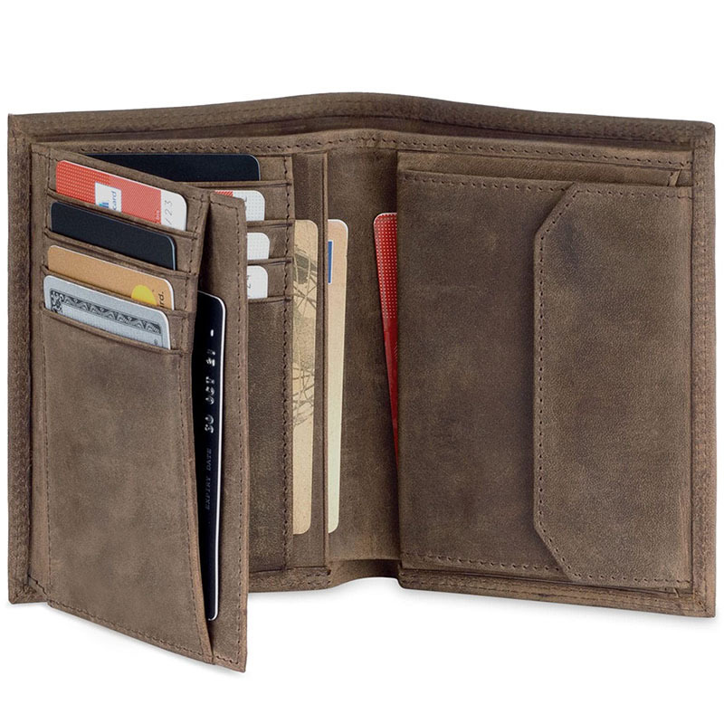 Low MOQ Mix Models Men's Brown Genuine Leather Card Holder with Coin Compartment